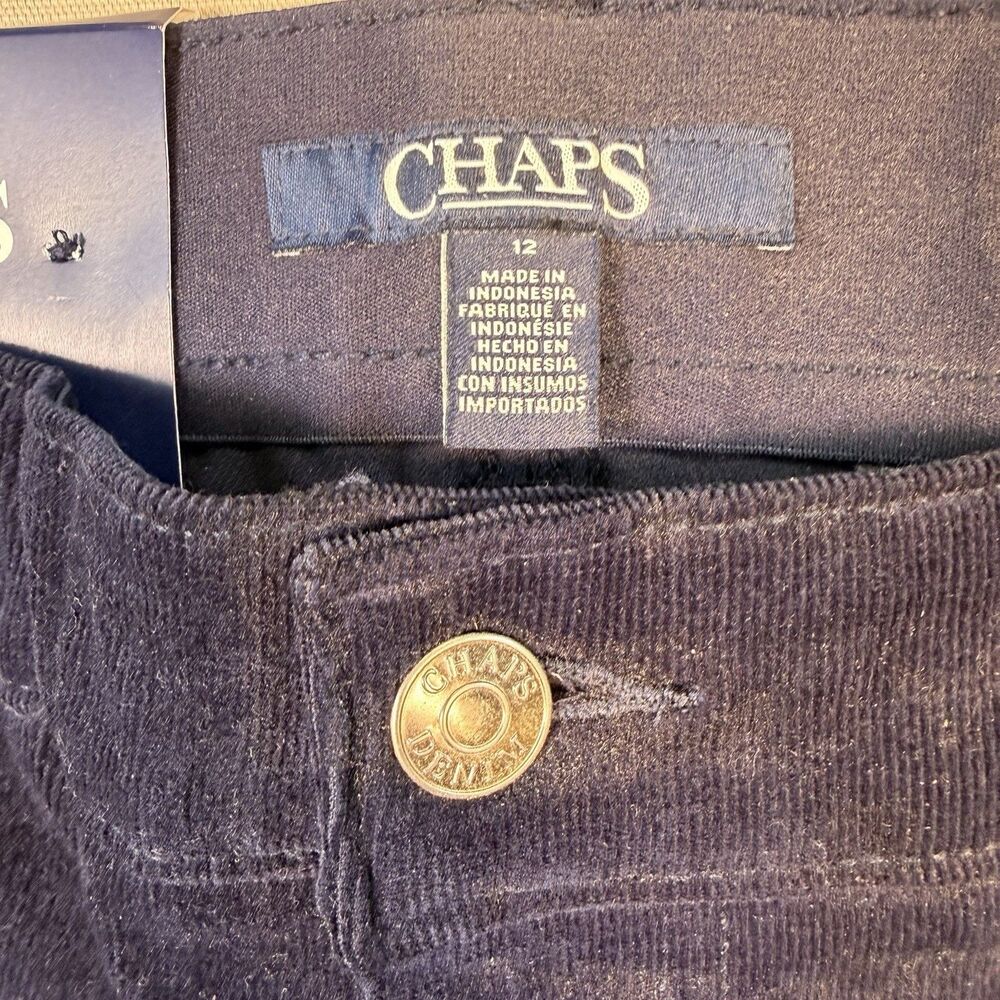 NWT CHAPS Womens Corduroy Pants Size 12 x33 Long Blue Mid Rise Straight Slimming - Picture 2 of 16